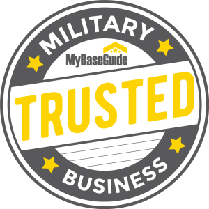 A trusted roofing company badge.
